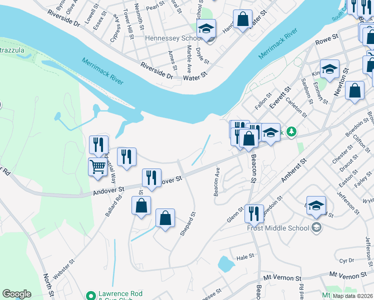 map of restaurants, bars, coffee shops, grocery stores, and more near 2 International Way in Lawrence