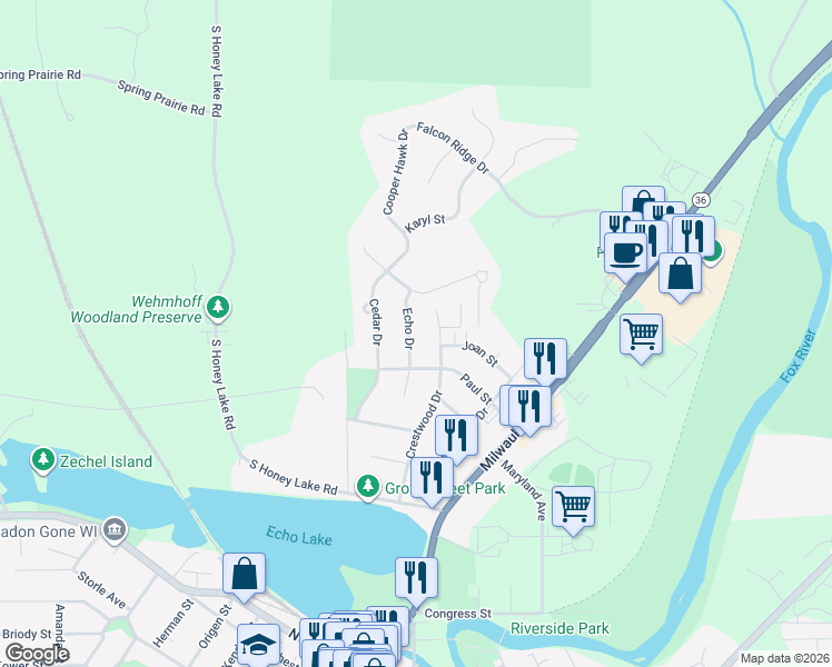 map of restaurants, bars, coffee shops, grocery stores, and more near 924 Echo Drive in Burlington