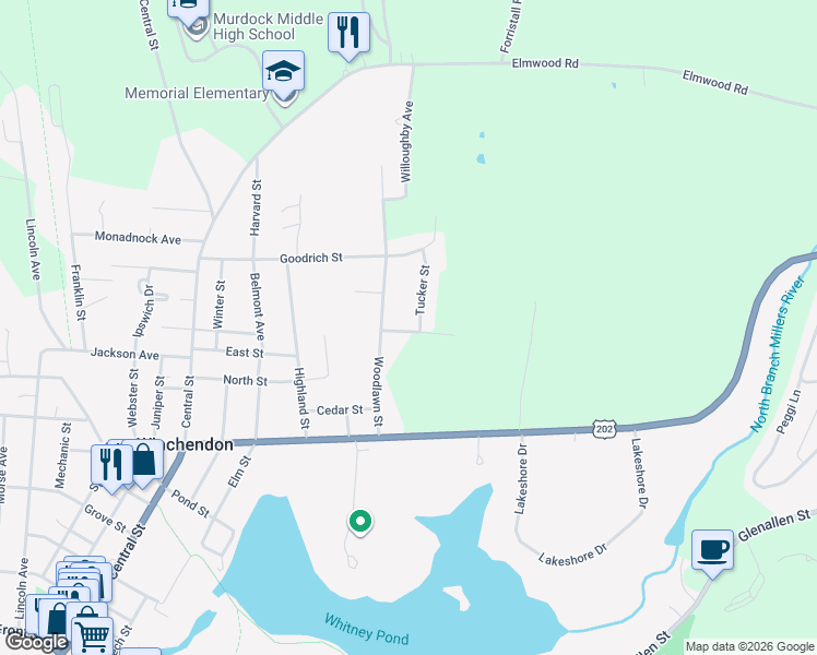 map of restaurants, bars, coffee shops, grocery stores, and more near 18 Eastern Avenue in Winchendon