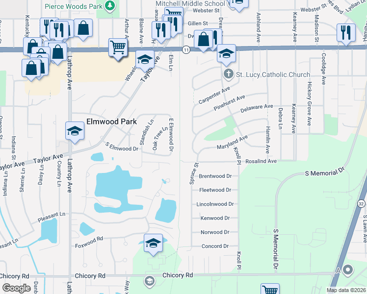 map of restaurants, bars, coffee shops, grocery stores, and more near 3030 Rosalind Avenue in Racine