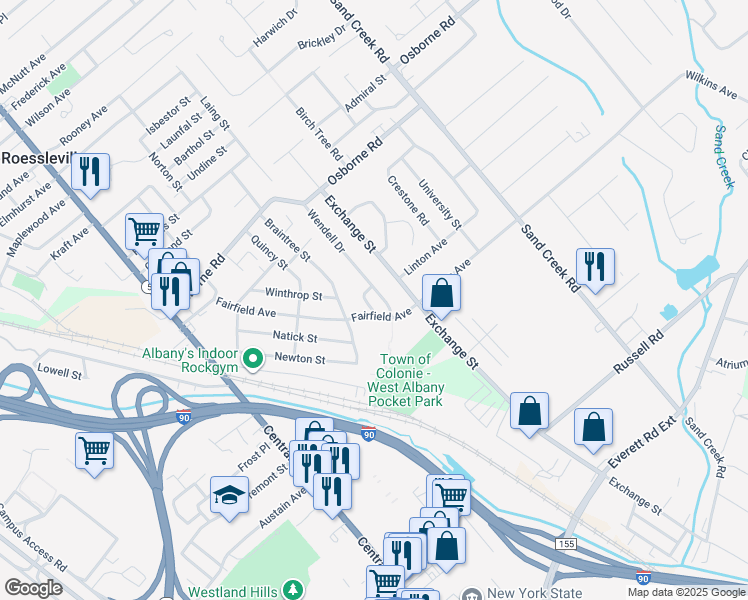 map of restaurants, bars, coffee shops, grocery stores, and more near 35 Wendell Drive in Albany