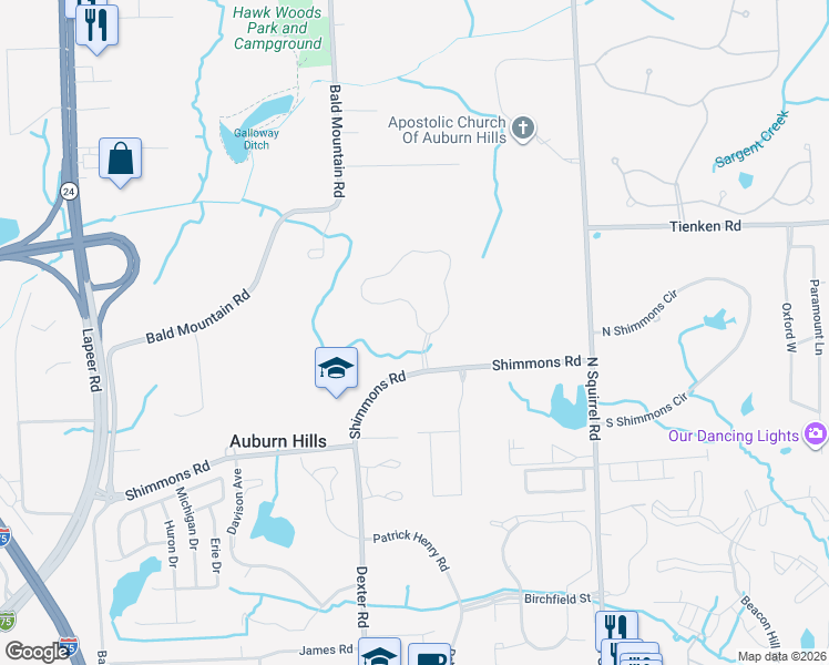 map of restaurants, bars, coffee shops, grocery stores, and more near 3304 Grove Lane in Auburn Hills