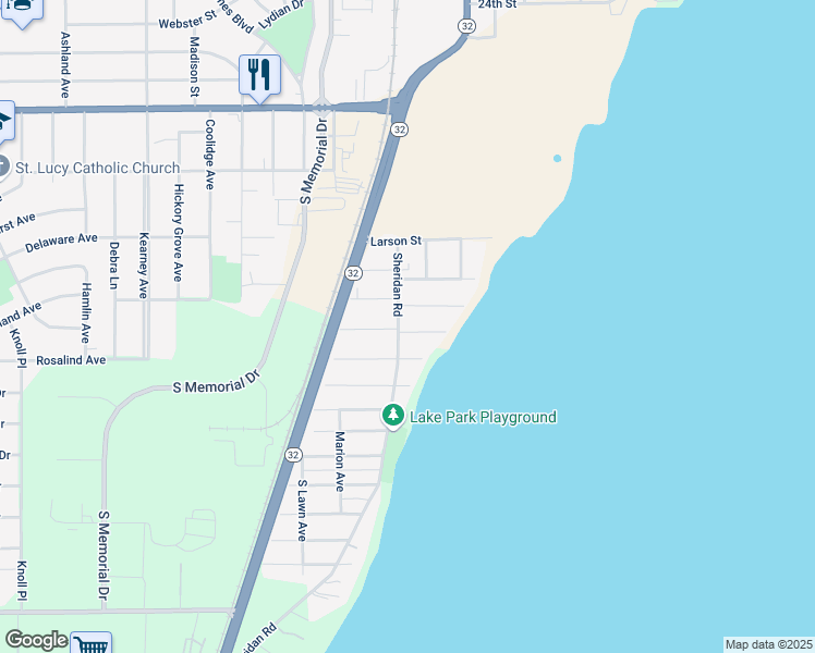 map of restaurants, bars, coffee shops, grocery stores, and more near 3520 Sheridan Road in Mount Pleasant