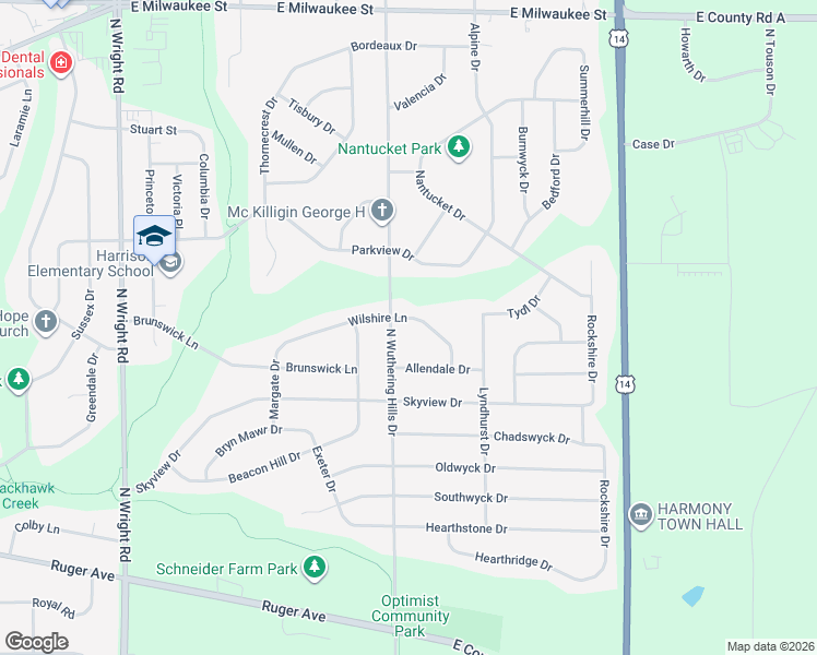 map of restaurants, bars, coffee shops, grocery stores, and more near 4213 Allendale Drive in Janesville