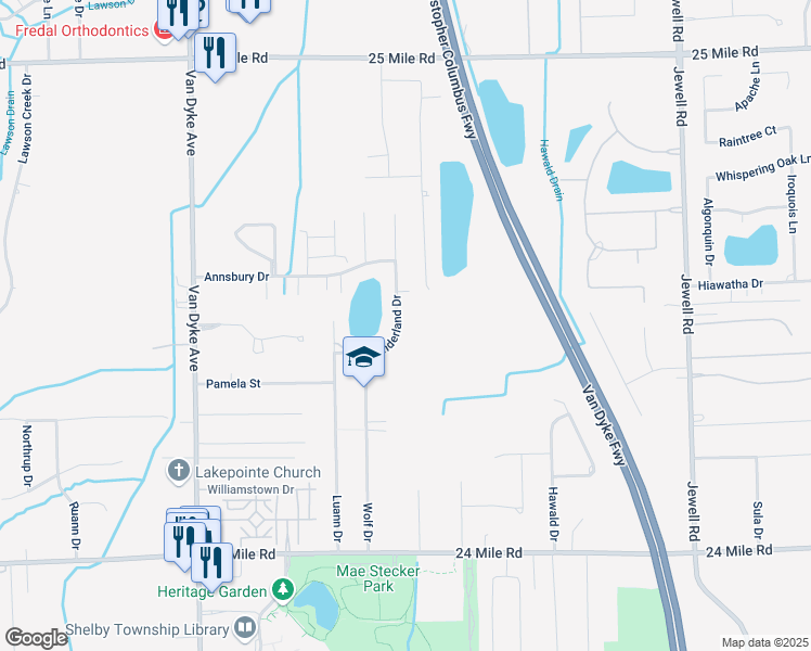 map of restaurants, bars, coffee shops, grocery stores, and more near 53978 Sunderland Drive in Shelby Charter Township