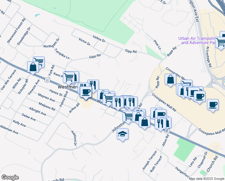 map of restaurants, bars, coffee shops, grocery stores, and more near 1773 Western Avenue in Albany