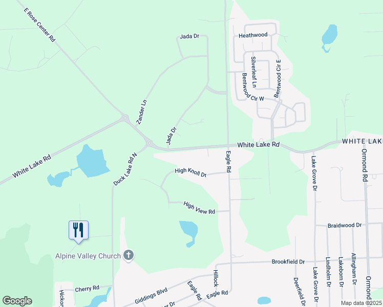 map of restaurants, bars, coffee shops, grocery stores, and more near 3336 White Lake Road in Oakland County