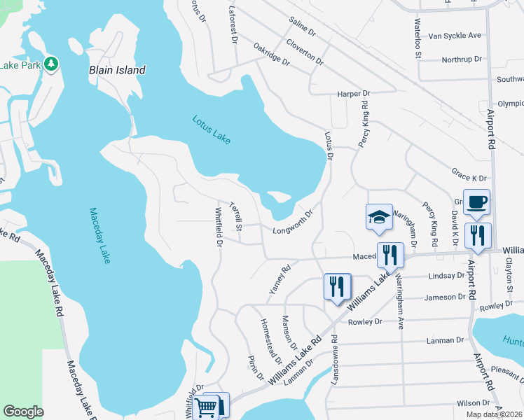 map of restaurants, bars, coffee shops, grocery stores, and more near 6579 Longworth Drive in Waterford Township