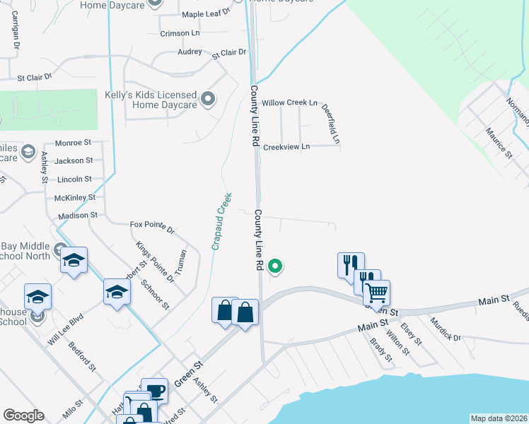 map of restaurants, bars, coffee shops, grocery stores, and more near 53000 County Line Road in New Baltimore