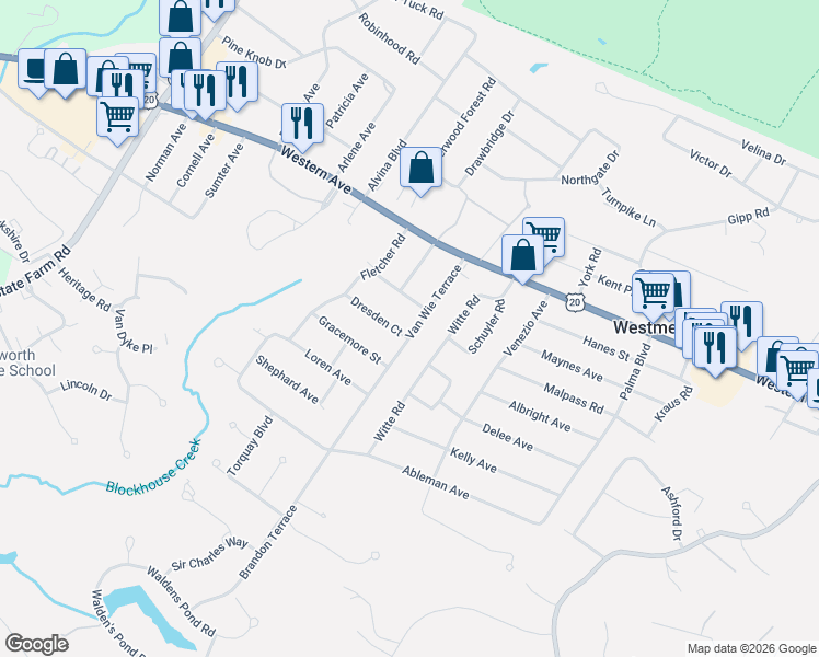 map of restaurants, bars, coffee shops, grocery stores, and more near 21 Van Wie Terrace in Albany