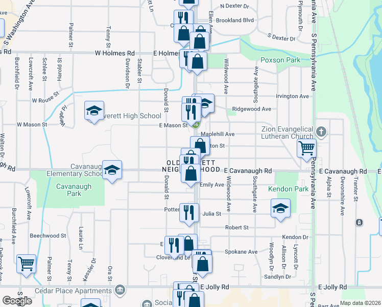 map of restaurants, bars, coffee shops, grocery stores, and more near 406 Fenton Street in Lansing