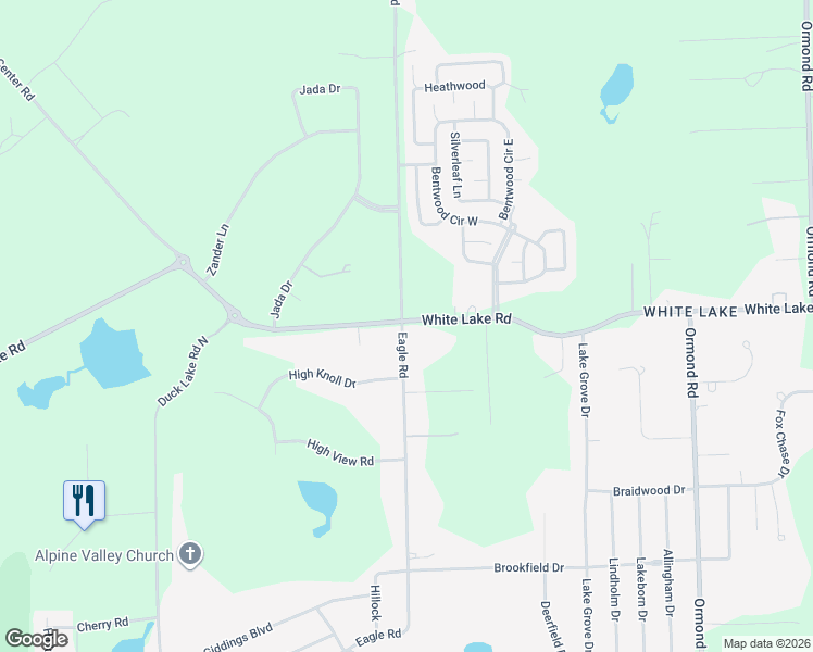 map of restaurants, bars, coffee shops, grocery stores, and more near 3790 White Lake Road in White Lake charter Township