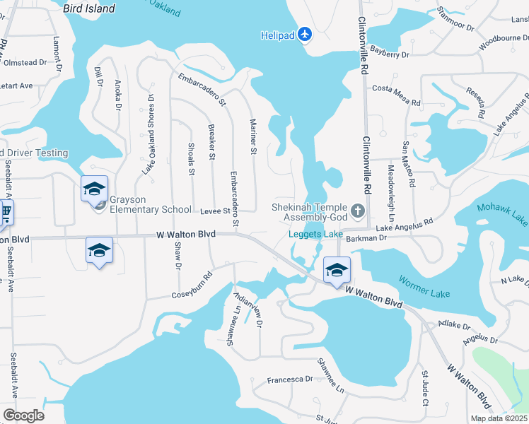 map of restaurants, bars, coffee shops, grocery stores, and more near 3550 Mariner Street in Waterford charter Township