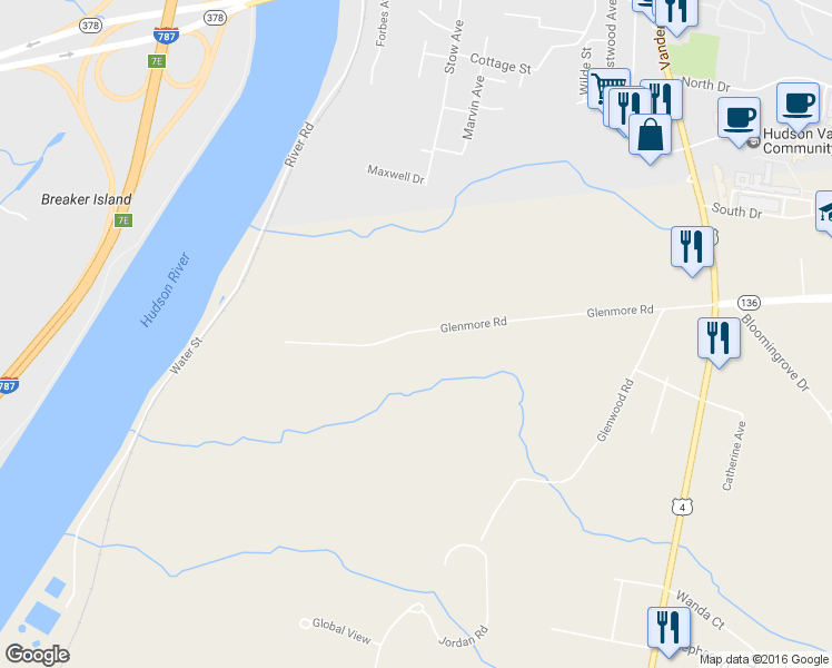 map of restaurants, bars, coffee shops, grocery stores, and more near 97 Glenwood Road in Troy