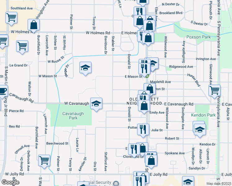 map of restaurants, bars, coffee shops, grocery stores, and more near 110 Fenton Street in Lansing