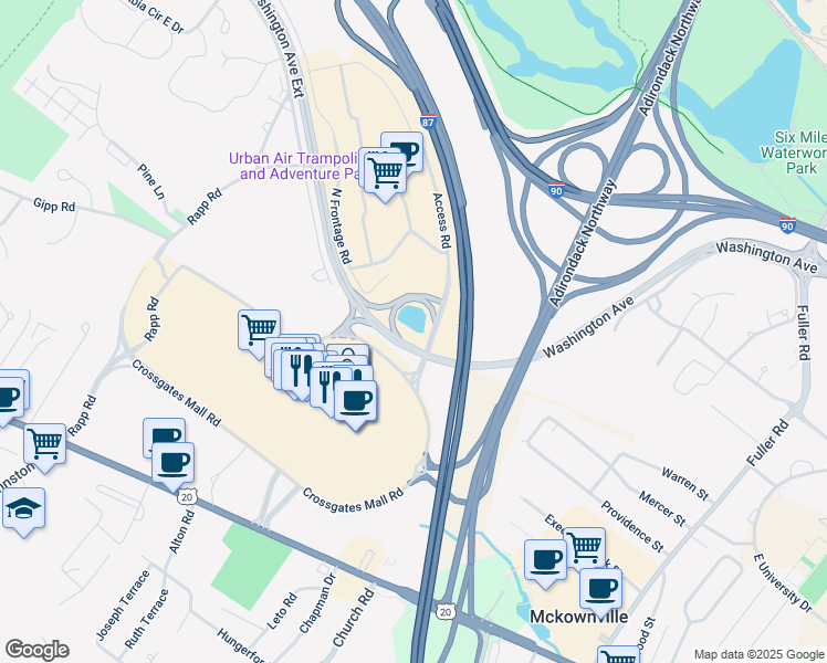 map of restaurants, bars, coffee shops, grocery stores, and more near in Albany