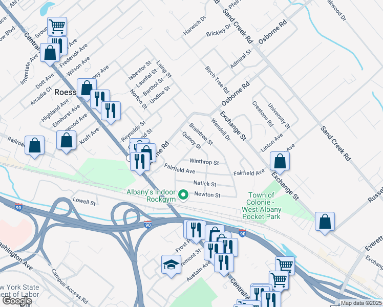 map of restaurants, bars, coffee shops, grocery stores, and more near 19 Weymouth Street in Albany