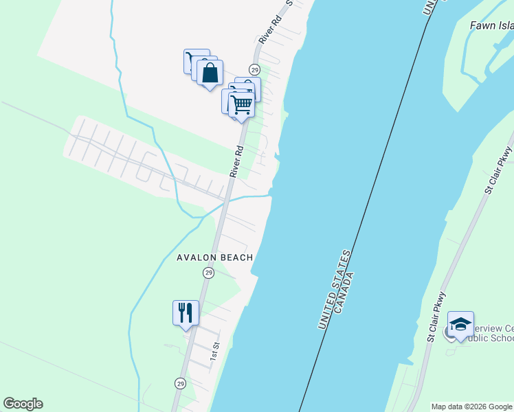 map of restaurants, bars, coffee shops, grocery stores, and more near 6915 River Road in Marine City