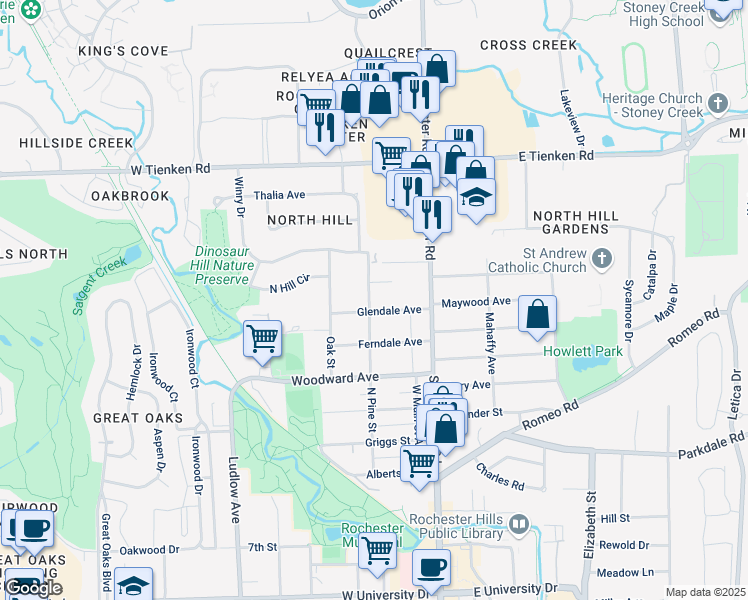 map of restaurants, bars, coffee shops, grocery stores, and more near 1226 North Pine Street in Rochester