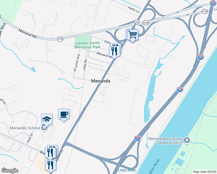 map of restaurants, bars, coffee shops, grocery stores, and more near 19 Irving Place in Menands