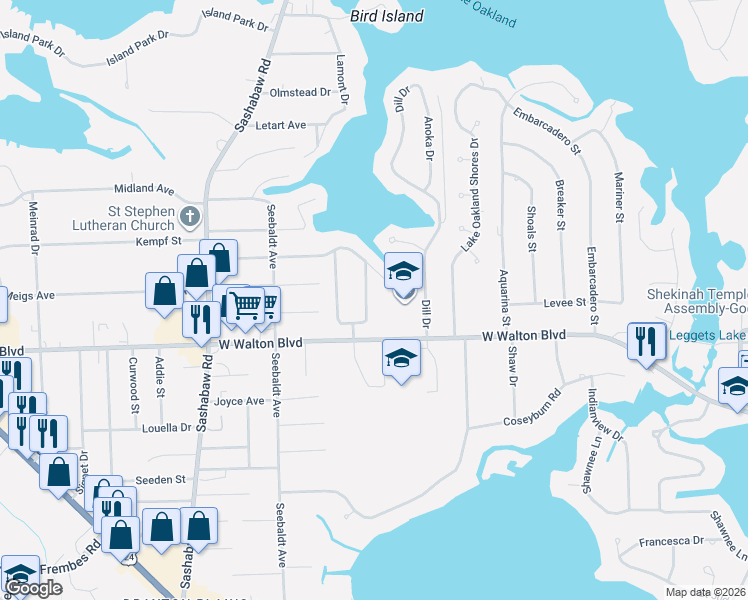 map of restaurants, bars, coffee shops, grocery stores, and more near 3562 Frankman Avenue in Waterford Township