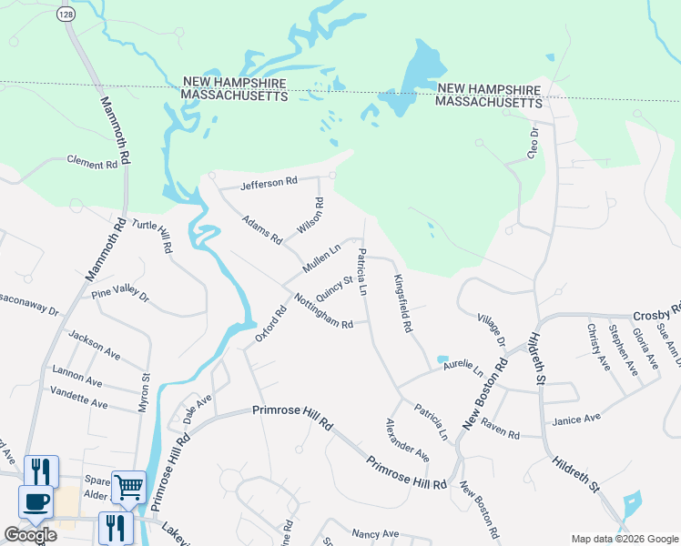 map of restaurants, bars, coffee shops, grocery stores, and more near 15 Quincy Avenue in Dracut