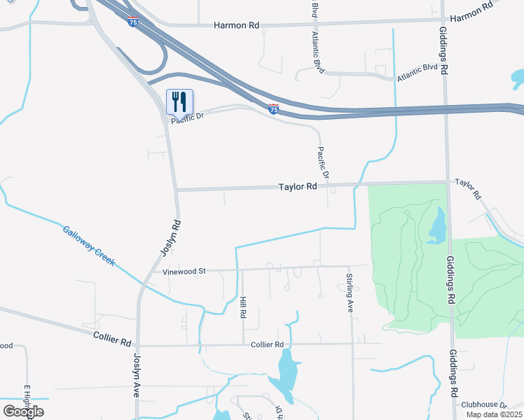 map of restaurants, bars, coffee shops, grocery stores, and more near 1344 Taylor Road in Auburn Hills
