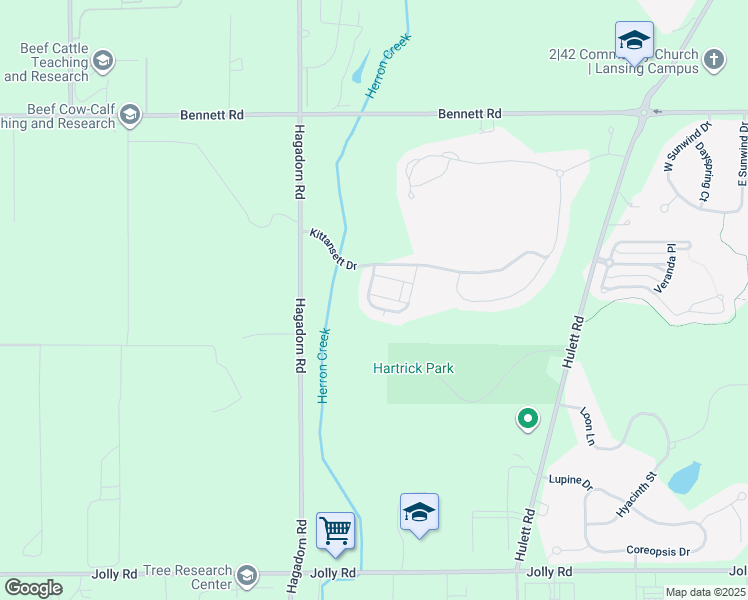 map of restaurants, bars, coffee shops, grocery stores, and more near 3808 Fossum Lane in Lansing