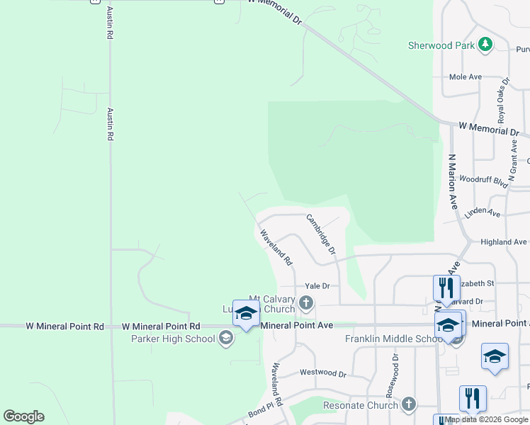 map of restaurants, bars, coffee shops, grocery stores, and more near 934 Cambridge Drive in Janesville