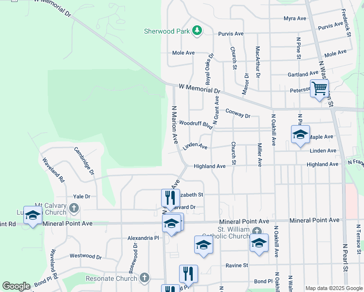 map of restaurants, bars, coffee shops, grocery stores, and more near 800 North Marion Avenue in Janesville