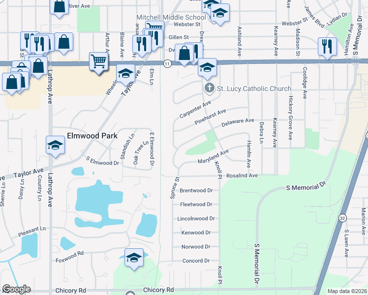 map of restaurants, bars, coffee shops, grocery stores, and more near 2913 Delaware Avenue in Racine