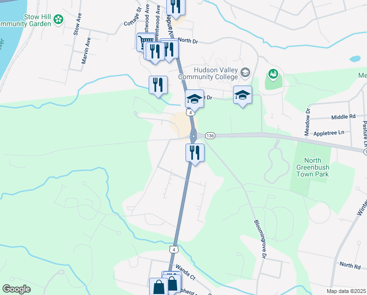 map of restaurants, bars, coffee shops, grocery stores, and more near 76 North Greenbush Road in Troy
