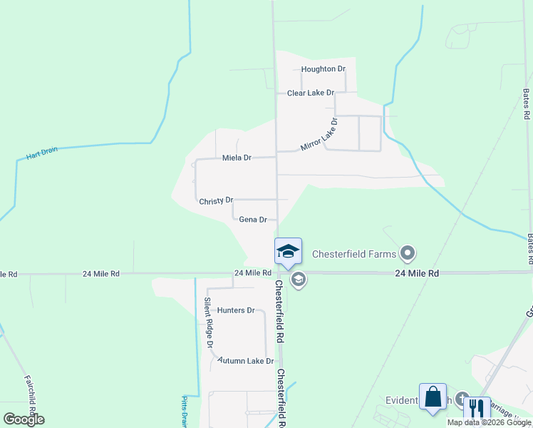 map of restaurants, bars, coffee shops, grocery stores, and more near 26887 Gena Drive in New Baltimore