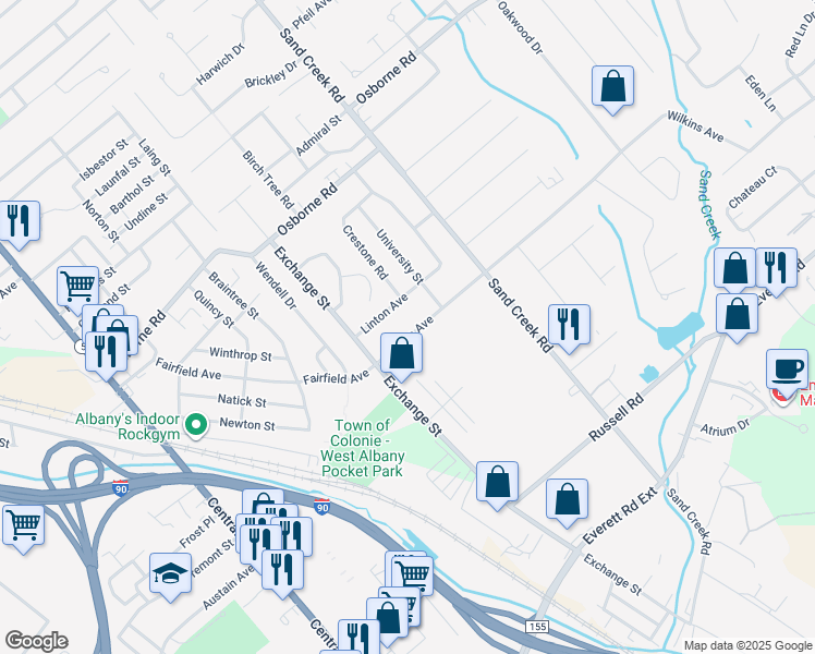 map of restaurants, bars, coffee shops, grocery stores, and more near 18 Wilkins Avenue in Albany