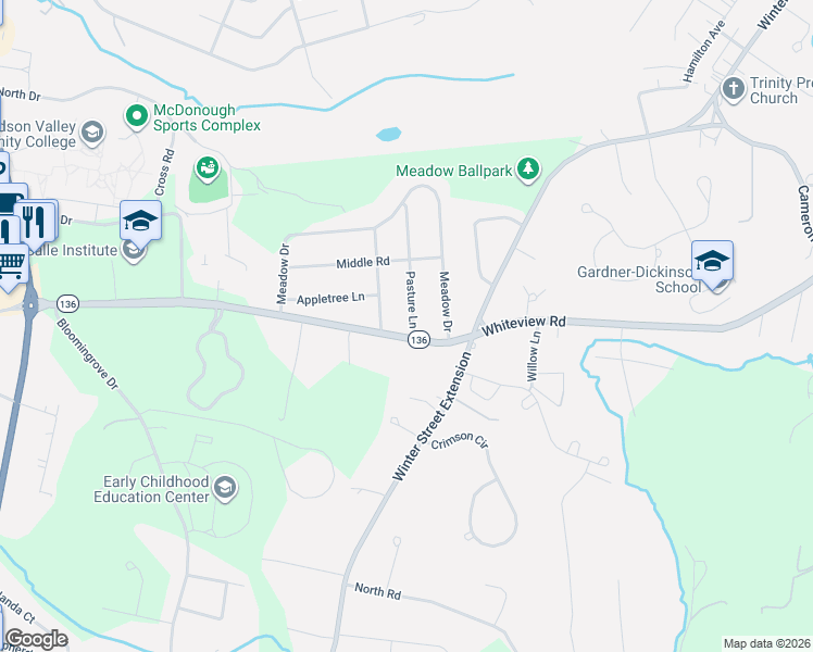 map of restaurants, bars, coffee shops, grocery stores, and more near 2 Orchard Lane in Troy