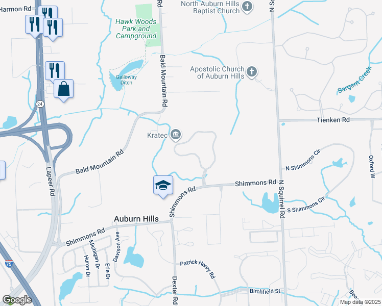 map of restaurants, bars, coffee shops, grocery stores, and more near 3333 Grove Lane in Auburn Hills