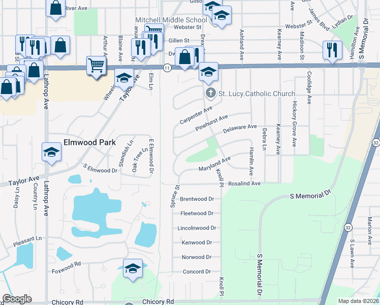 map of restaurants, bars, coffee shops, grocery stores, and more near 2913 Delaware Avenue in Racine