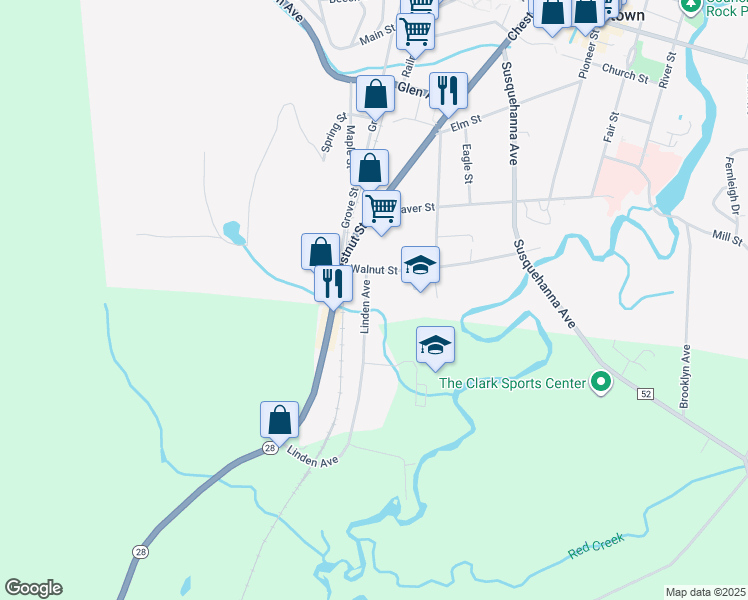 map of restaurants, bars, coffee shops, grocery stores, and more near 15 Linden Ave in Cooperstown