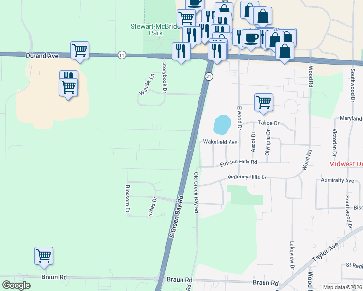 map of restaurants, bars, coffee shops, grocery stores, and more near 6300 South Drive in Mount Pleasant