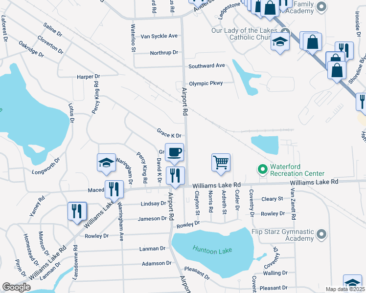 map of restaurants, bars, coffee shops, grocery stores, and more near 6008 Graper Drive in Waterford Township