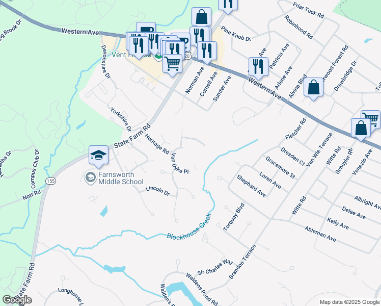map of restaurants, bars, coffee shops, grocery stores, and more near 102 Steuben Drive in Guilderland