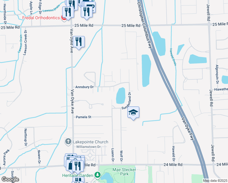 map of restaurants, bars, coffee shops, grocery stores, and more near 54098 Buccaneers Bay in Shelby charter Township