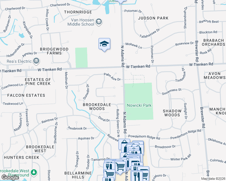map of restaurants, bars, coffee shops, grocery stores, and more near 3102 Brandon Court in Rochester Hills