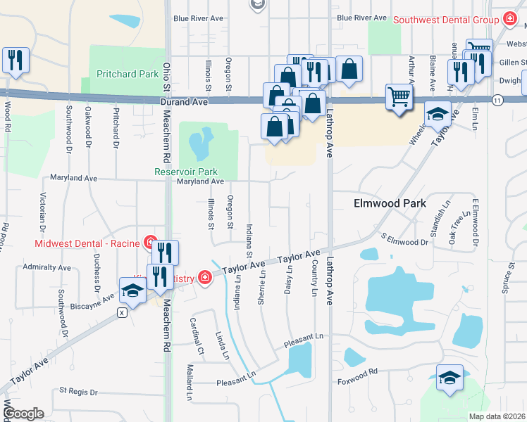 map of restaurants, bars, coffee shops, grocery stores, and more near 3419 Kentucky Street in Racine