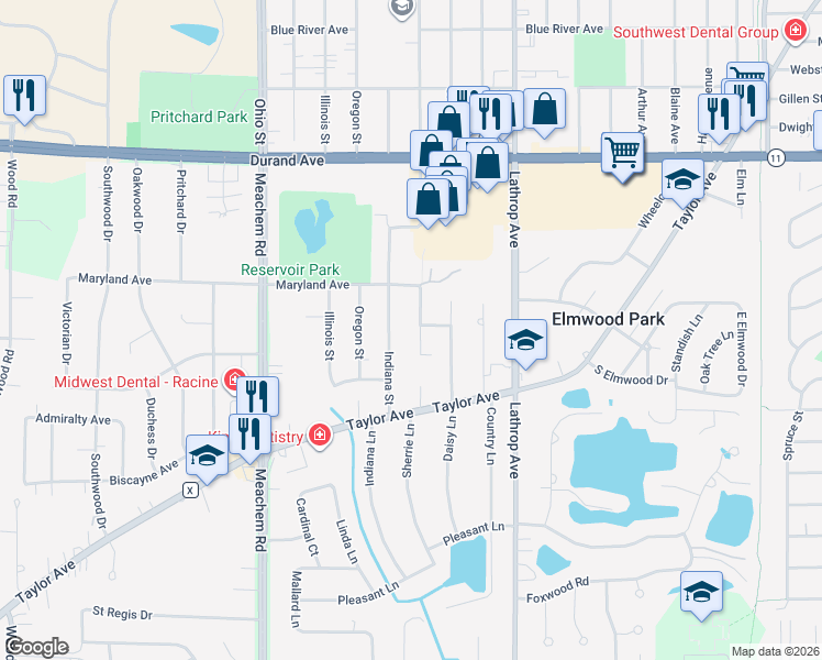 map of restaurants, bars, coffee shops, grocery stores, and more near 3419 Kentucky Street in Racine