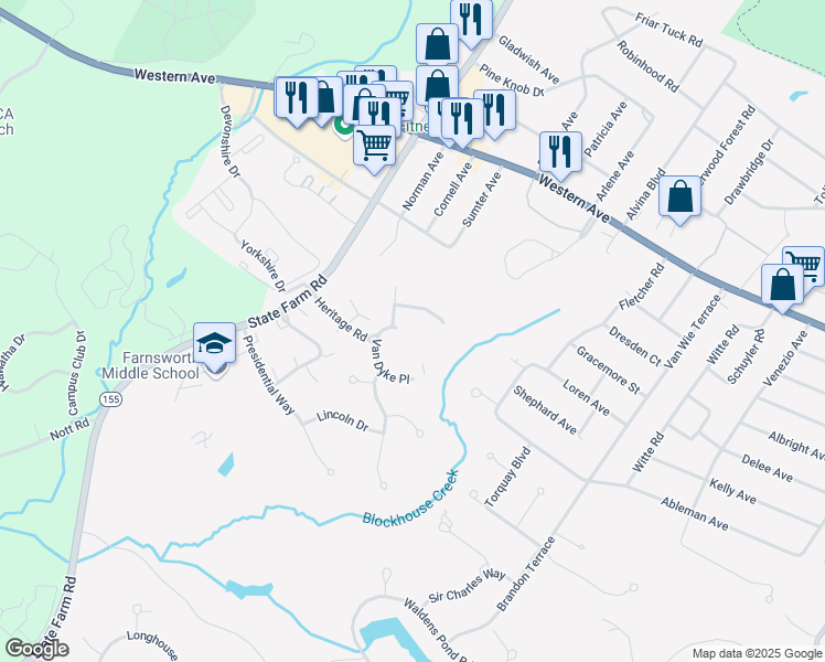 map of restaurants, bars, coffee shops, grocery stores, and more near 102 Steuben Drive in Guilderland