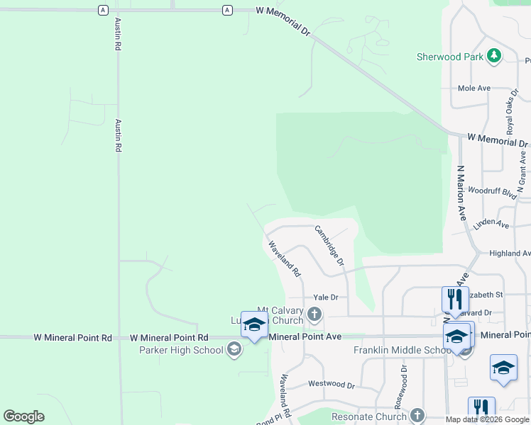 map of restaurants, bars, coffee shops, grocery stores, and more near 934 Cambridge Drive in Janesville