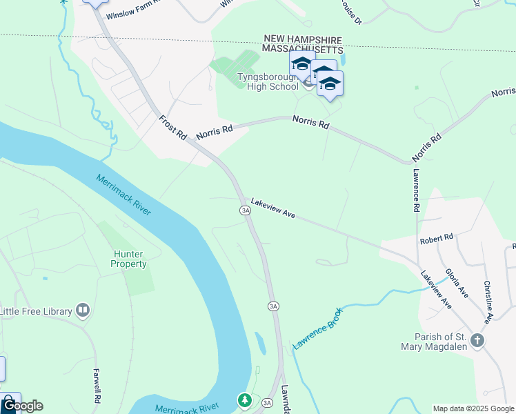 map of restaurants, bars, coffee shops, grocery stores, and more near 5 Lakeview Avenue in Tyngsborough