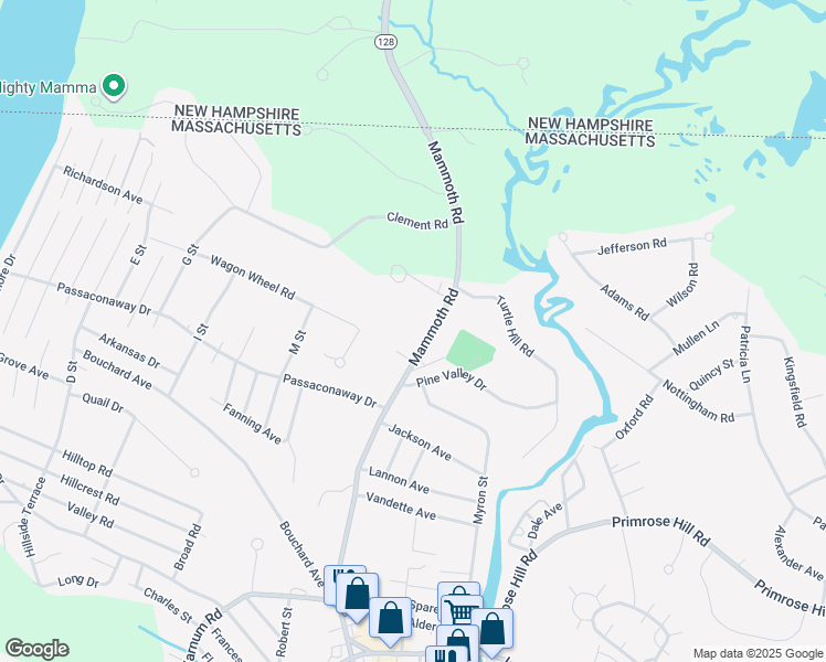map of restaurants, bars, coffee shops, grocery stores, and more near 1458 Mammoth Road in Dracut