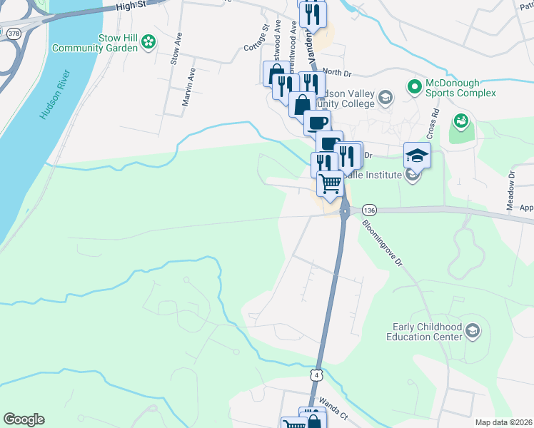map of restaurants, bars, coffee shops, grocery stores, and more near 50 Glenmore Road in Troy